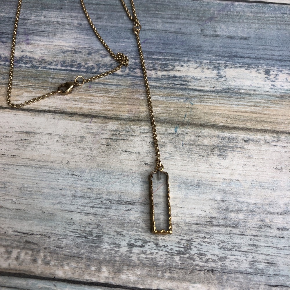 14k Gold Filled Y Quartz  Necklace 28" Chain rectangular NWOT
